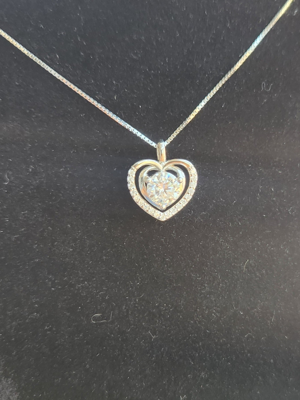 Sterling Silver Heart Pendant Necklace with Moissanite